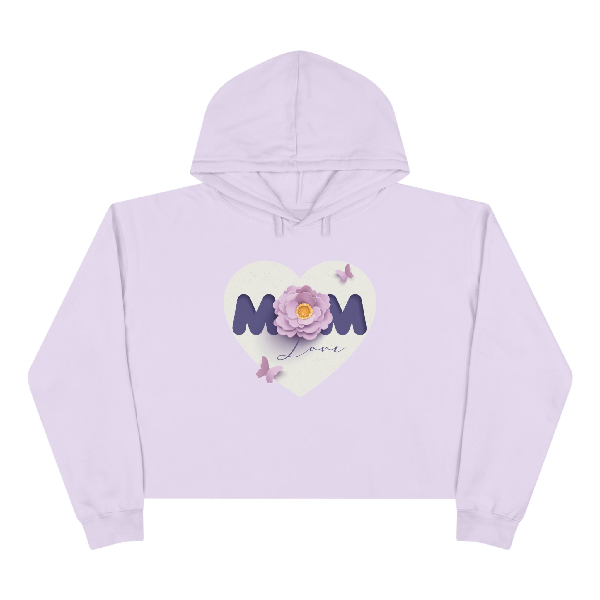Mom Heart Floral Crop Hoodie — Cute Flower & Butterflies Graphic Love