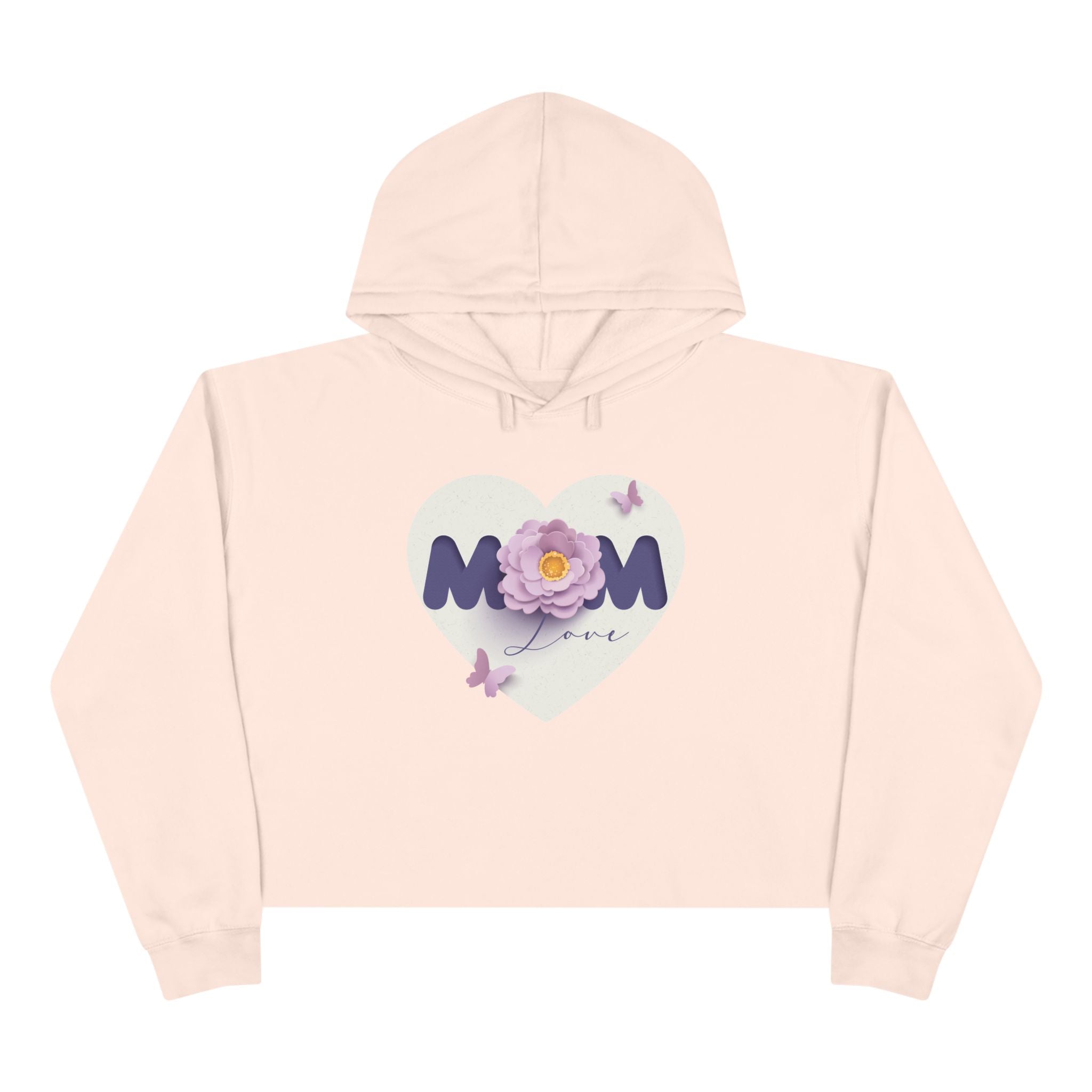 Mom Heart Floral Crop Hoodie — Cute Flower & Butterflies Graphic Love