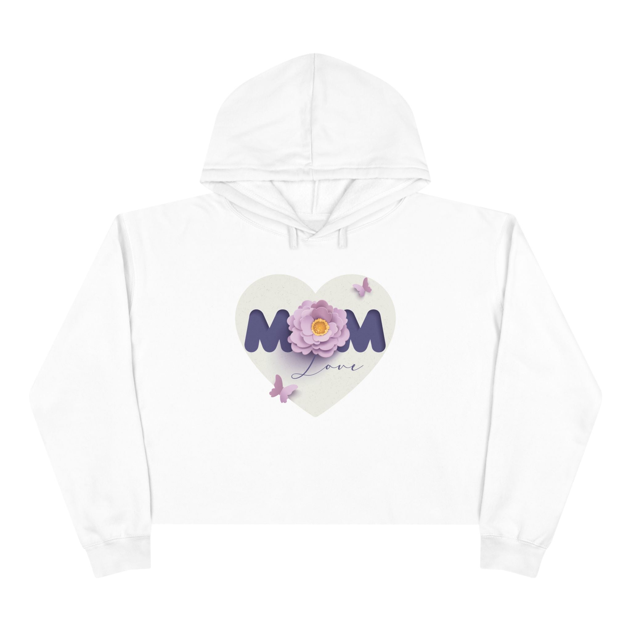 Mom Heart Floral Crop Hoodie — Cute Flower & Butterflies Graphic Love