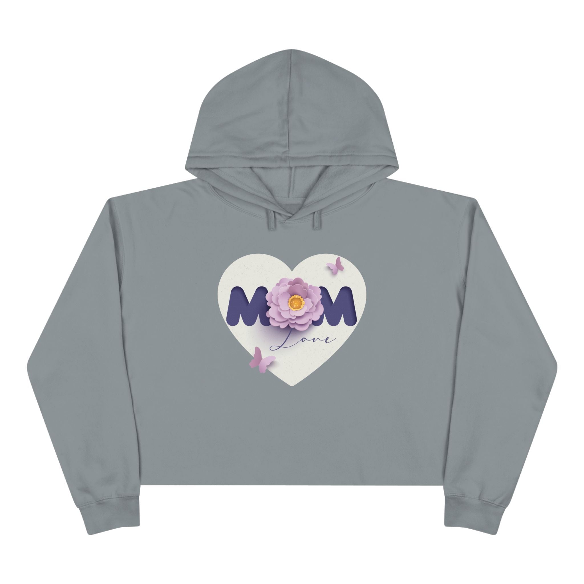 Mom Heart Floral Crop Hoodie — Cute Flower & Butterflies Graphic Love