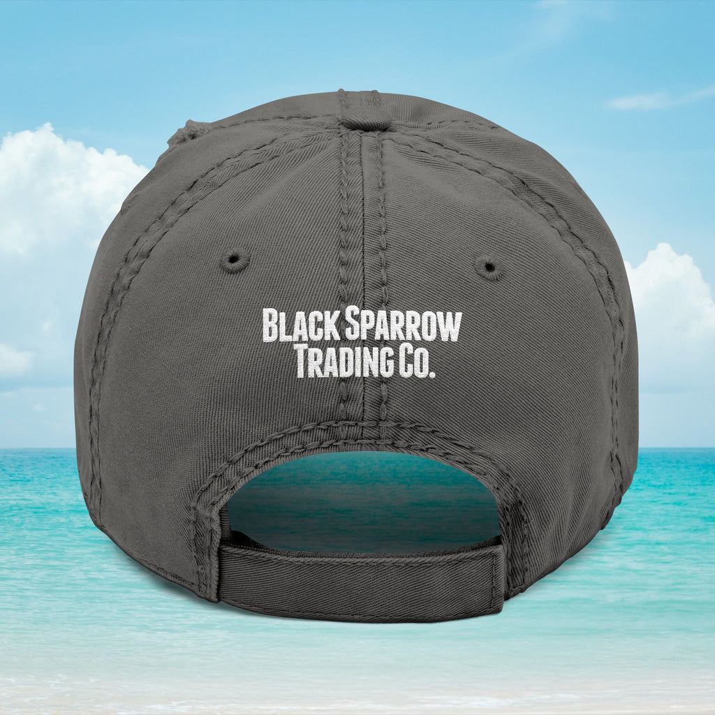 Embroidered Black Sparrow Dad Hat — Vintage Distressed