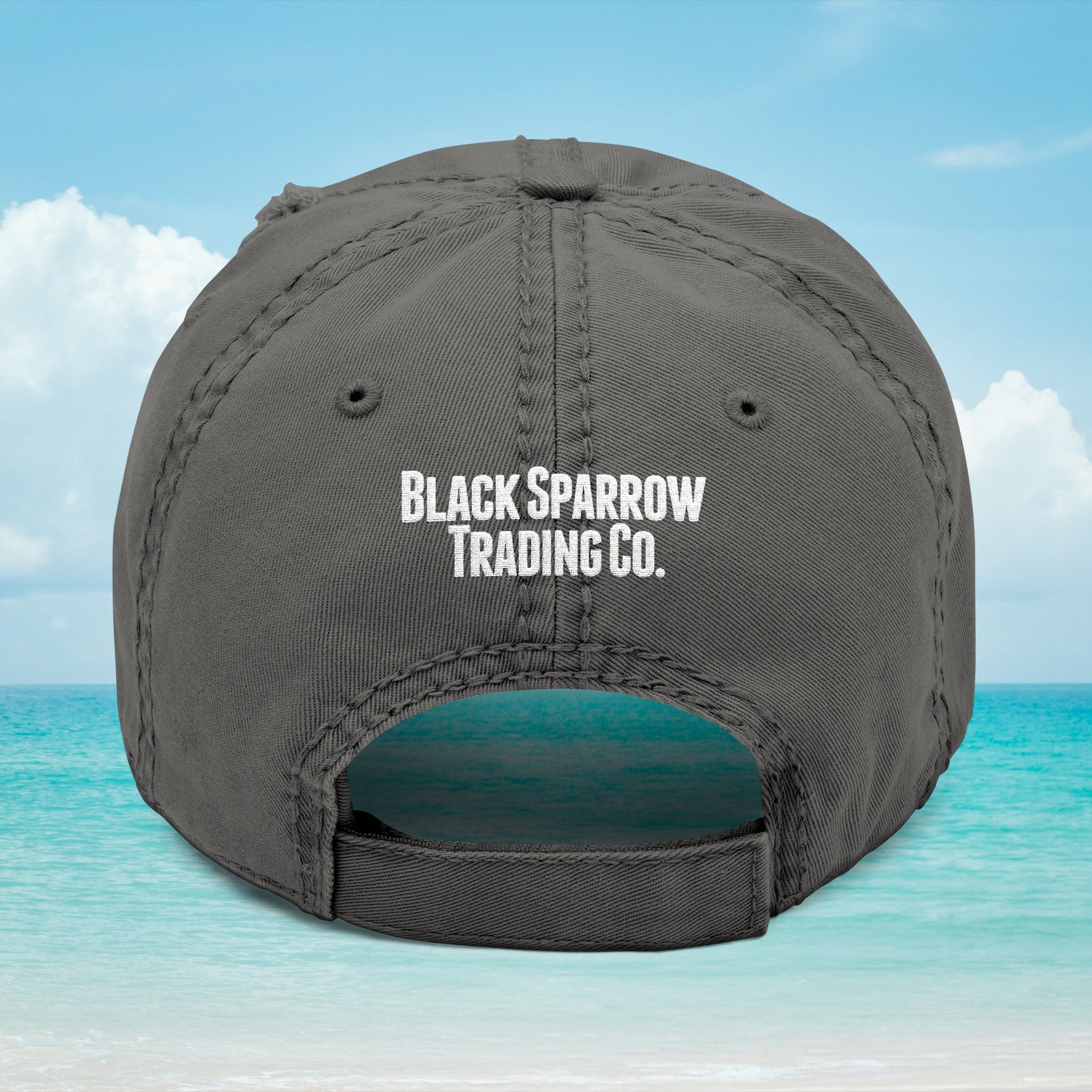 Embroidered Black Sparrow Dad Hat — Vintage Distressed