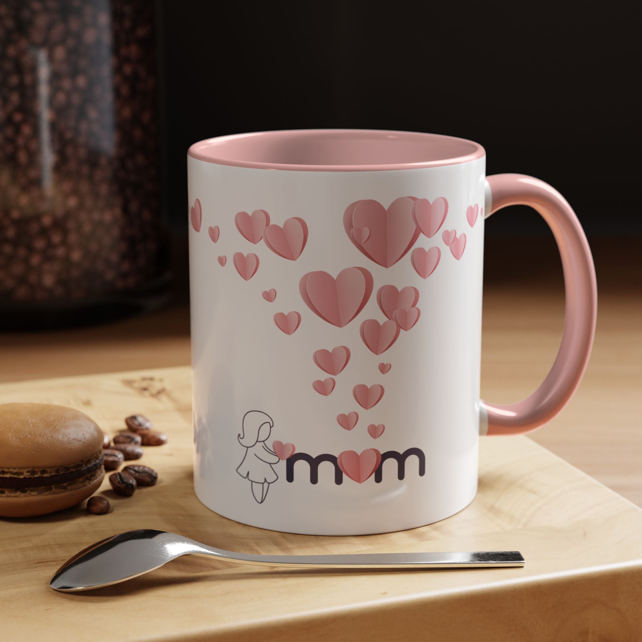 Heartfall Mom Mug – Pink Hearts Accent Ceramic Gift for Mother's Day
