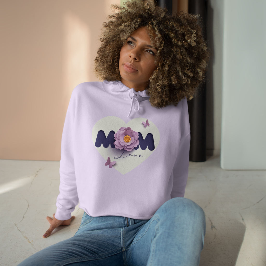 Mom Heart Floral Crop Hoodie — Cute Flower & Butterflies Graphic Love