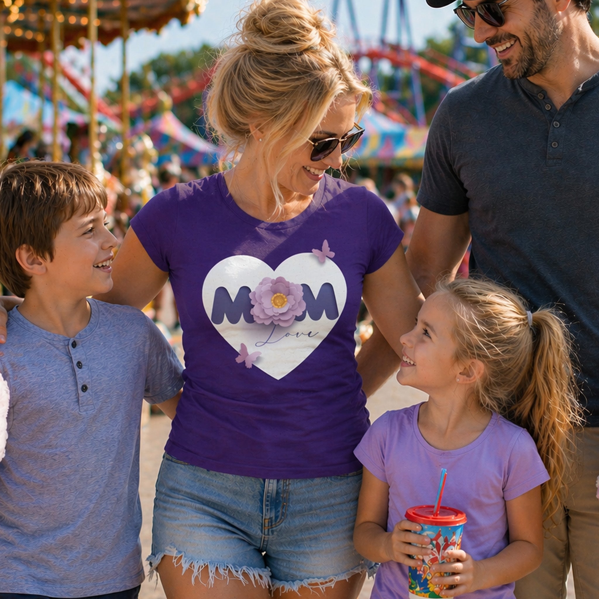 Mom Love Floral Tee — Women's Mother's Day T‑Shirt with Heart & Butterflies