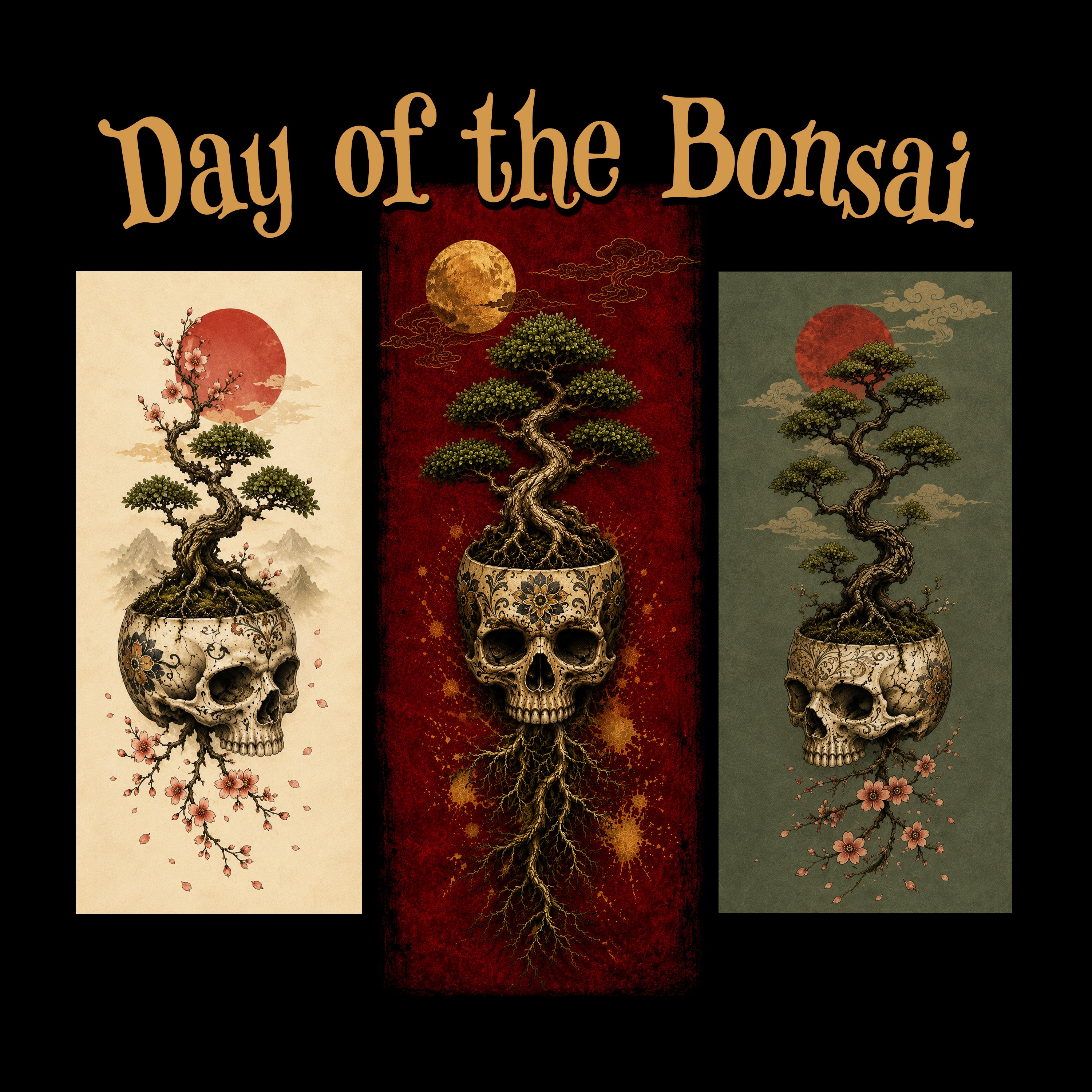 Day of the Bonsai Skull Tee | Gothic Japanese Bonsai Shirt for Plant Lovers
