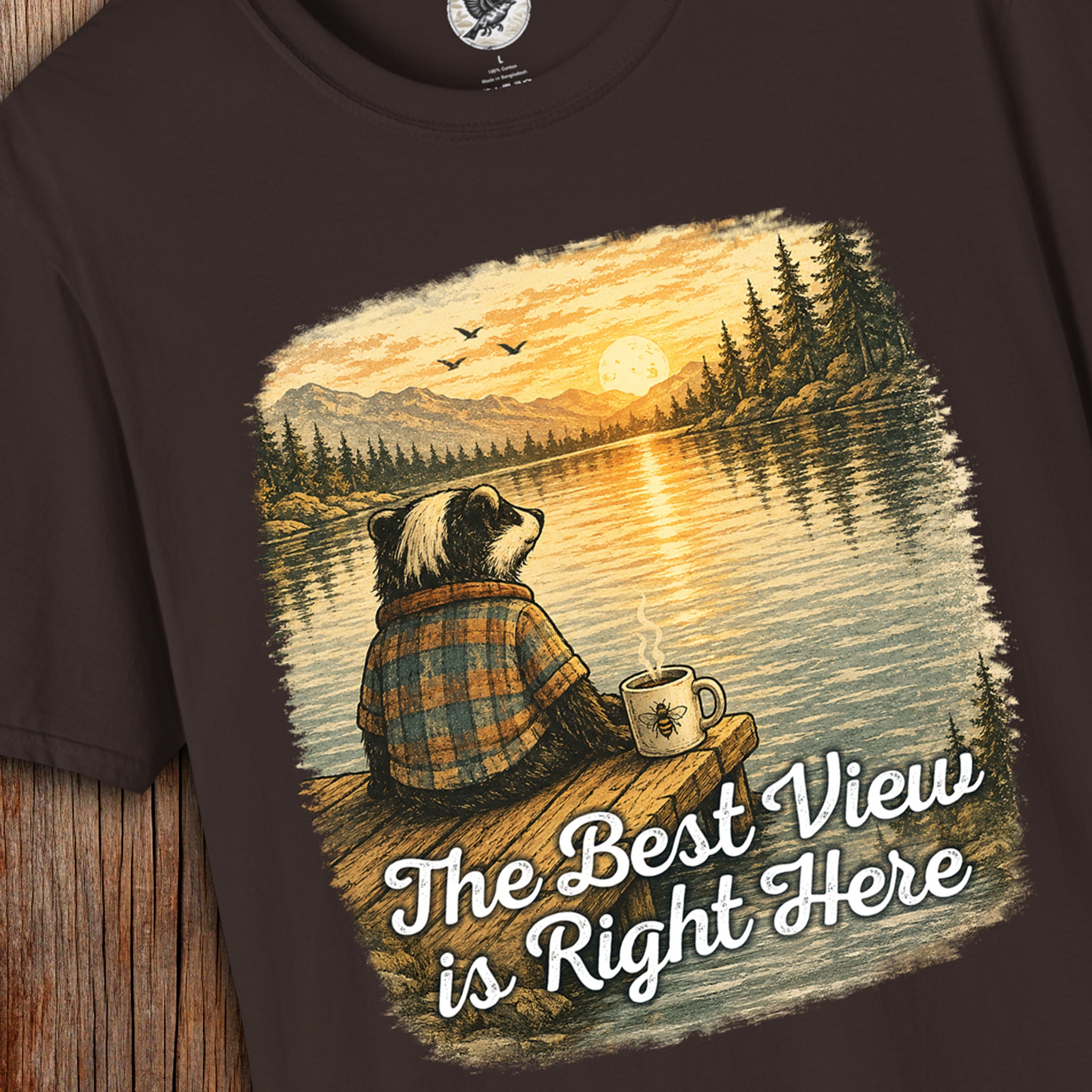 The Best View Is Right Here – Vintage Badger Coffee Nature T-Shirt