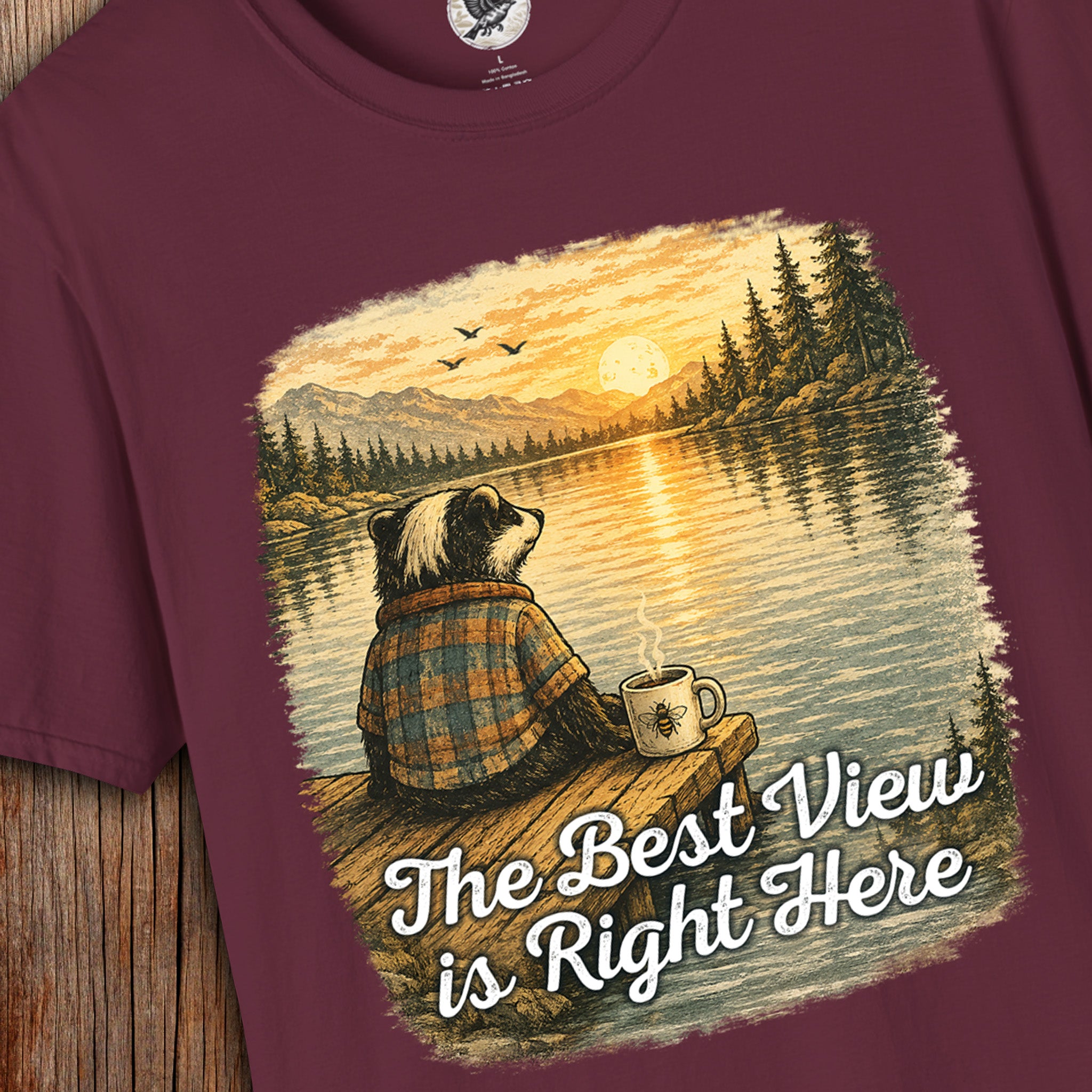 The Best View Is Right Here – Vintage Badger Coffee Nature T-Shirt