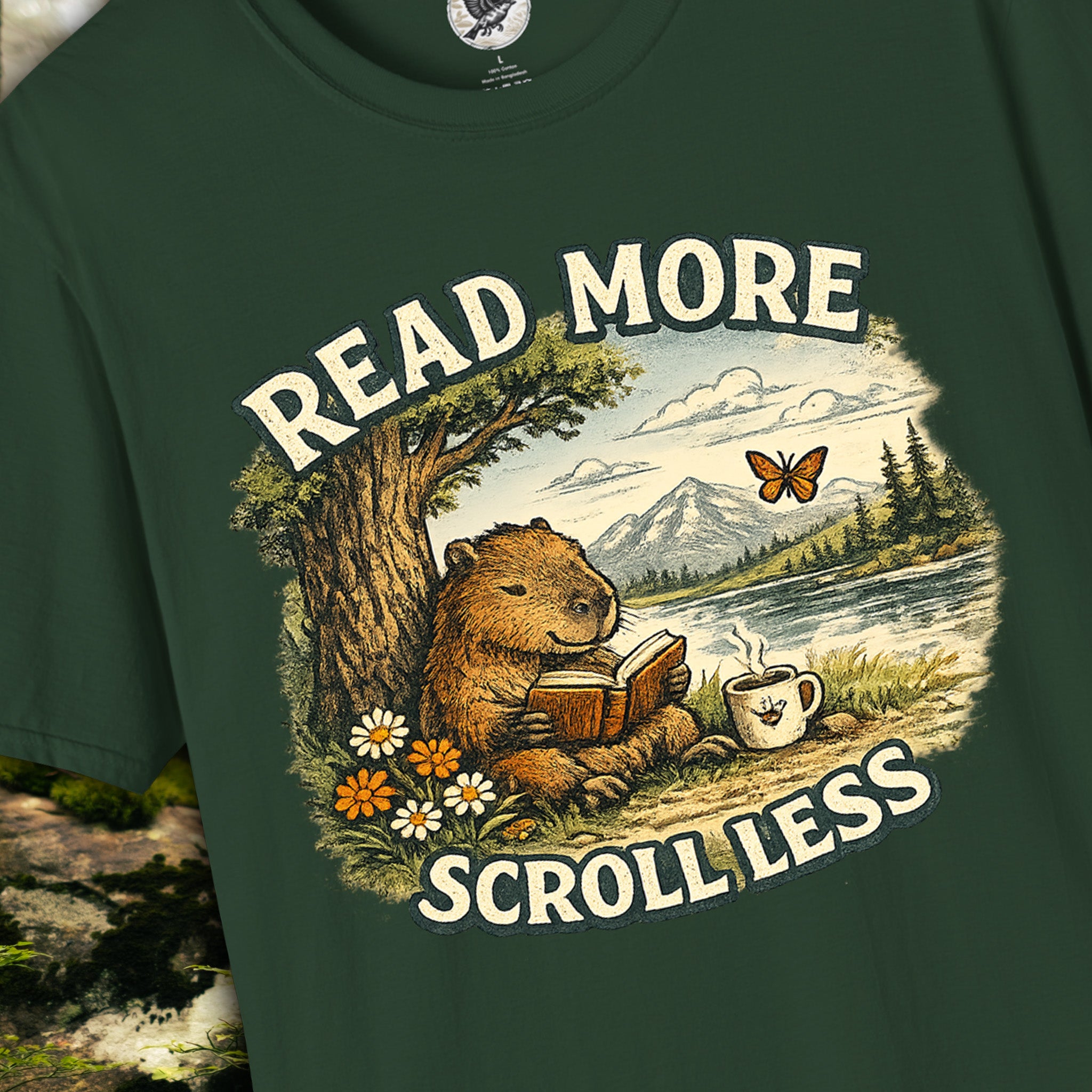 Read More Scroll Less Capybara T-Shirt | Vintage Book Lover Graphic Tee | Cozy Reading Shirt | The Quiet Life Collection