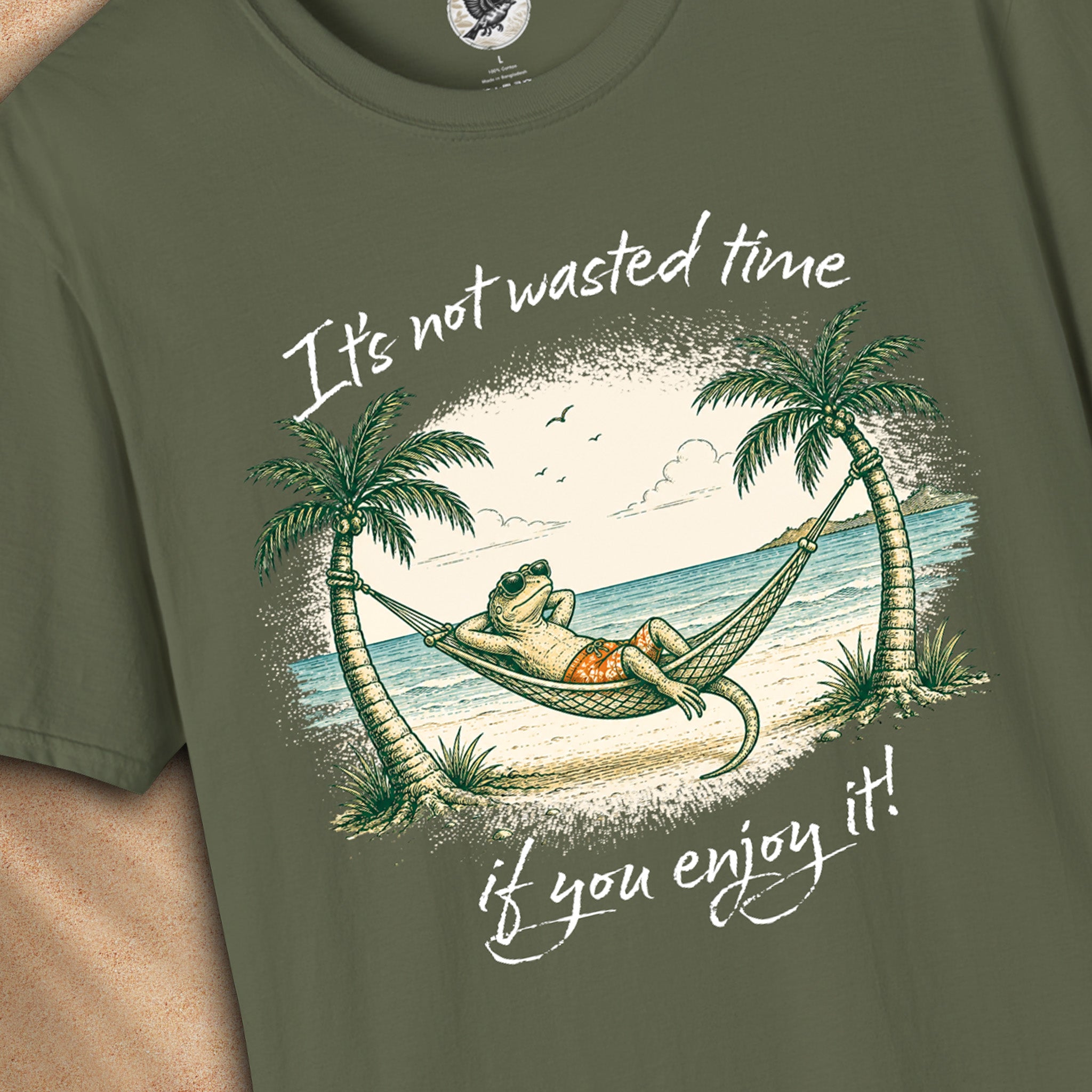It's Not Wasted Time If You Enjoy It T-Shirt | Relaxed Lizard Beach Graphic Tee | Tropical Vacation Shirt | Funny Summer Tee
