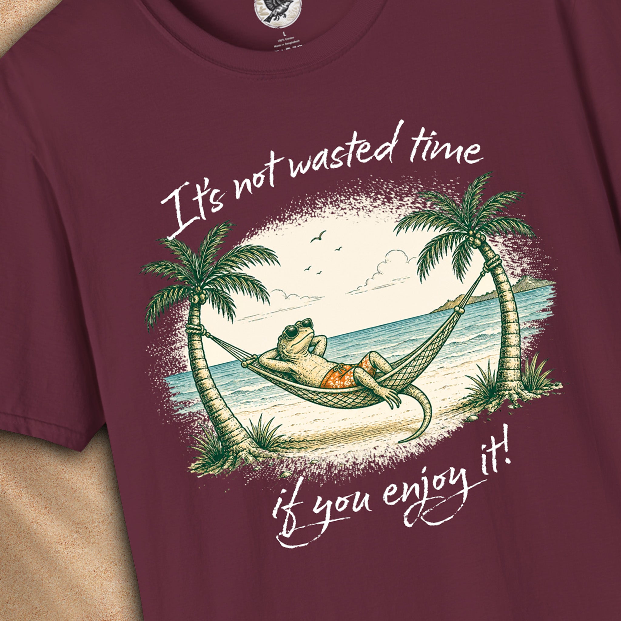 It's Not Wasted Time If You Enjoy It T-Shirt | Relaxed Lizard Beach Graphic Tee | Tropical Vacation Shirt | Funny Summer Tee