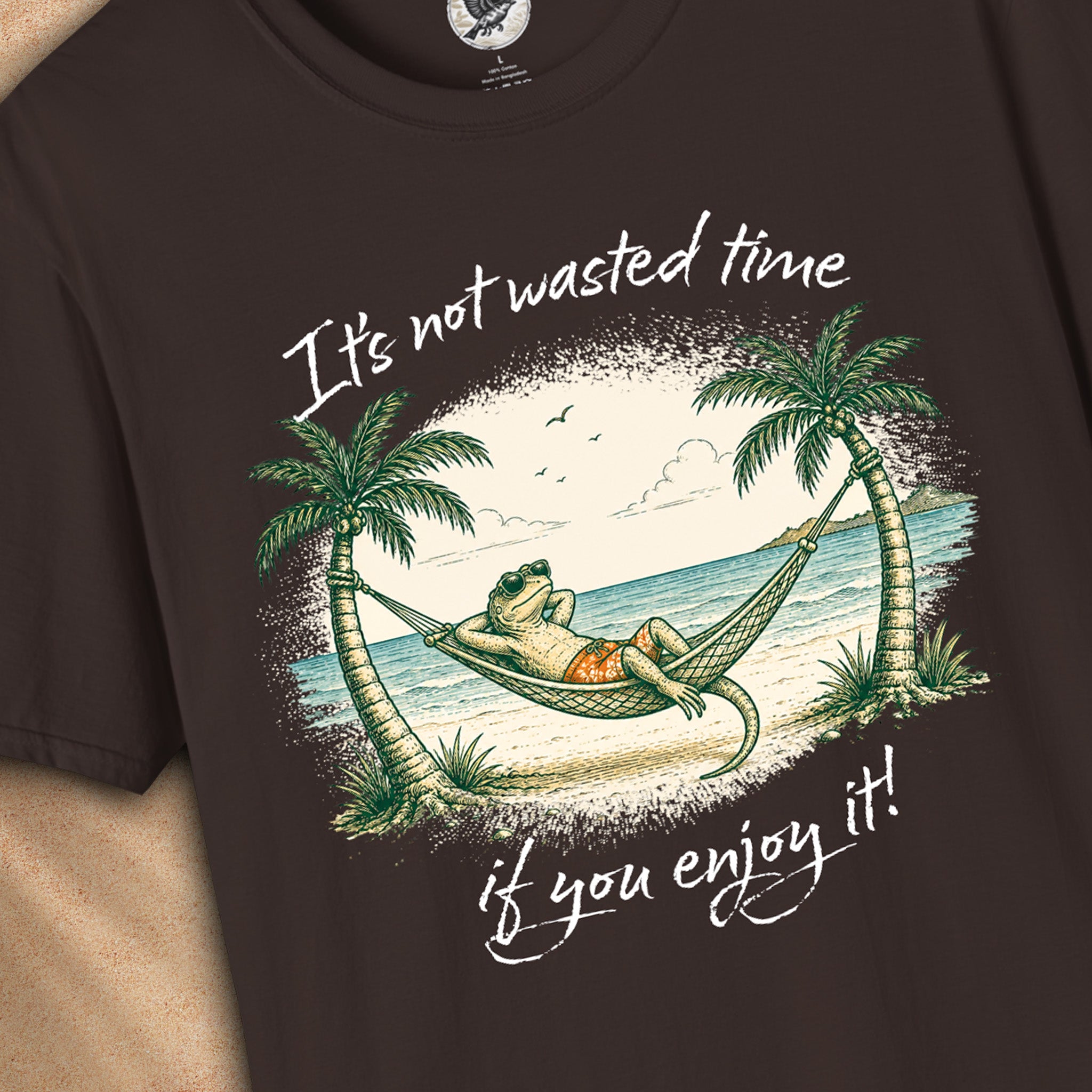 It's Not Wasted Time If You Enjoy It T-Shirt | Relaxed Lizard Beach Graphic Tee | Tropical Vacation Shirt | Funny Summer Tee