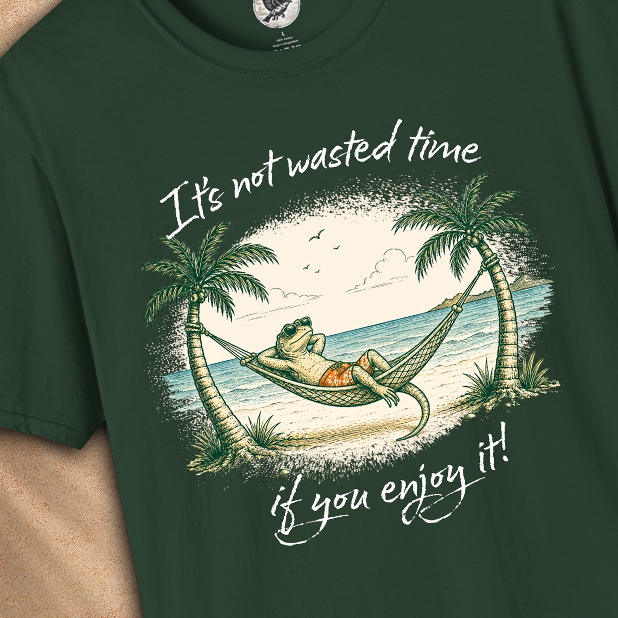 It's Not Wasted Time If You Enjoy It T-Shirt | Relaxed Lizard Beach Graphic Tee | Tropical Vacation Shirt | Funny Summer Tee