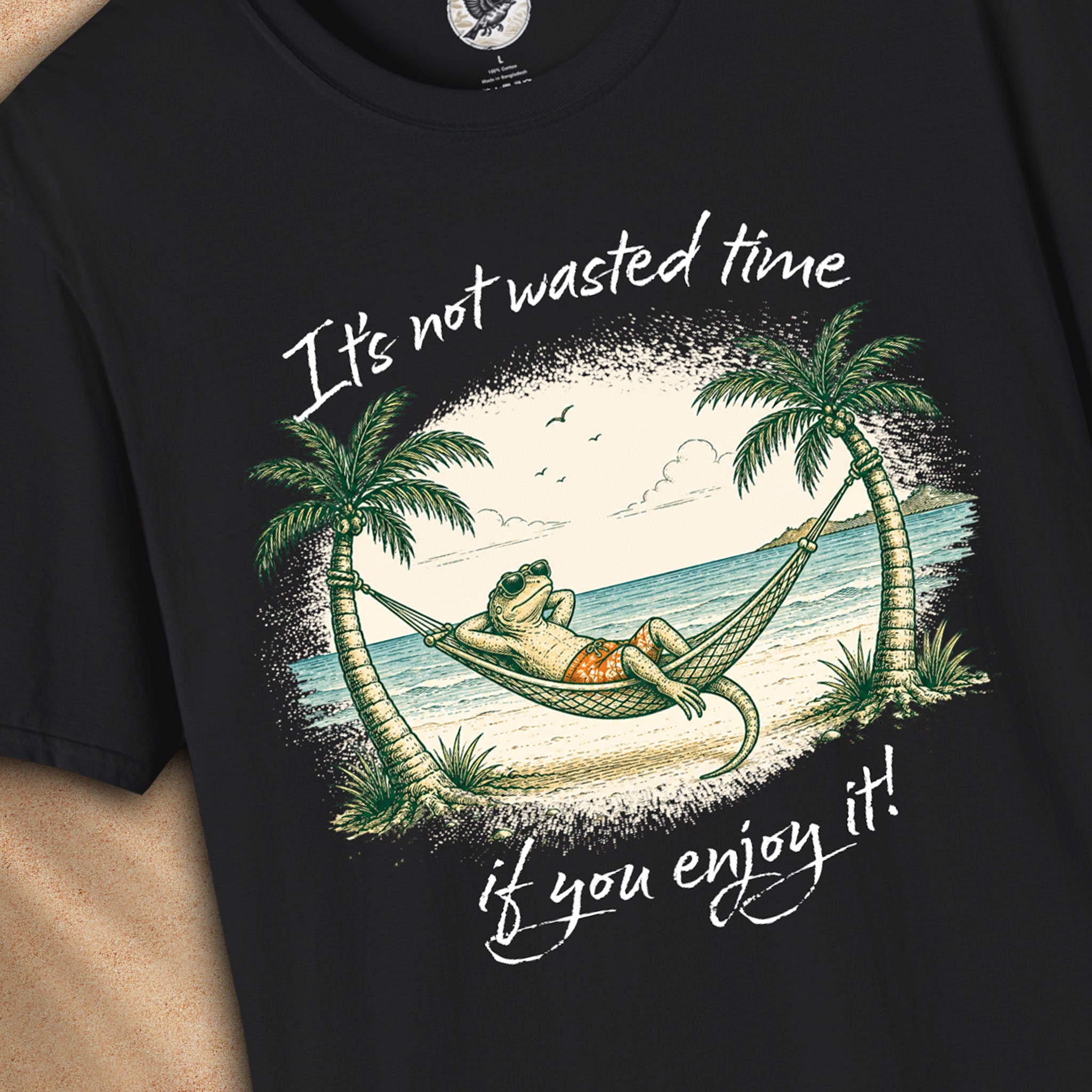 It's Not Wasted Time If You Enjoy It T-Shirt | Relaxed Lizard Beach Graphic Tee | Tropical Vacation Shirt | Funny Summer Tee