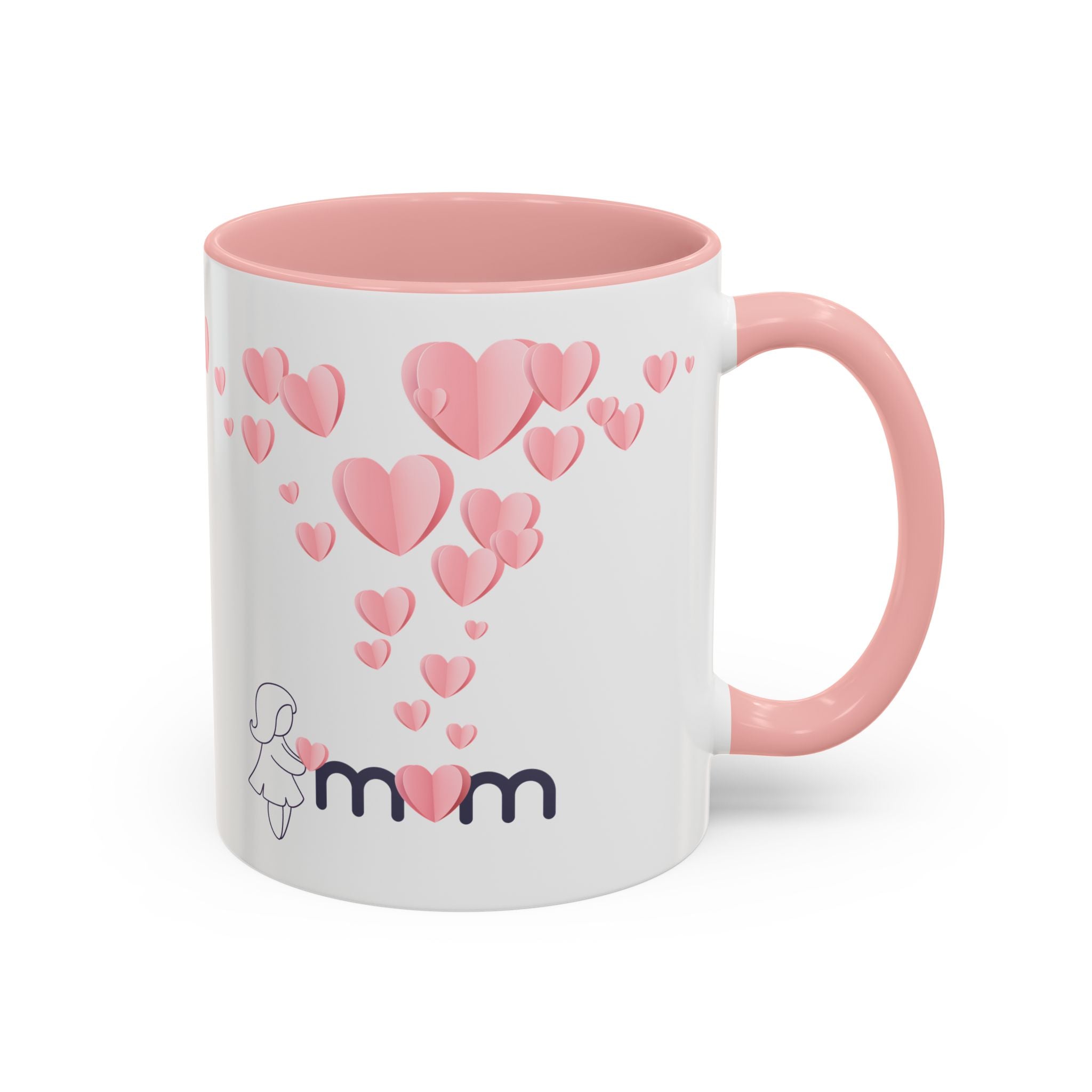 Heartfall Mom Mug – Pink Hearts Accent Ceramic Gift for Mother's Day