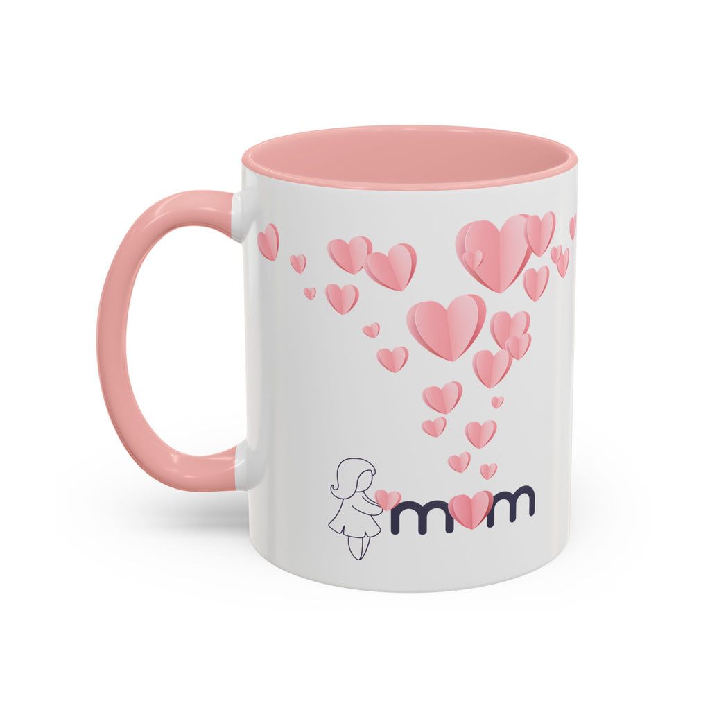 Heartfall Mom Mug – Pink Hearts Accent Ceramic Gift for Mother's Day