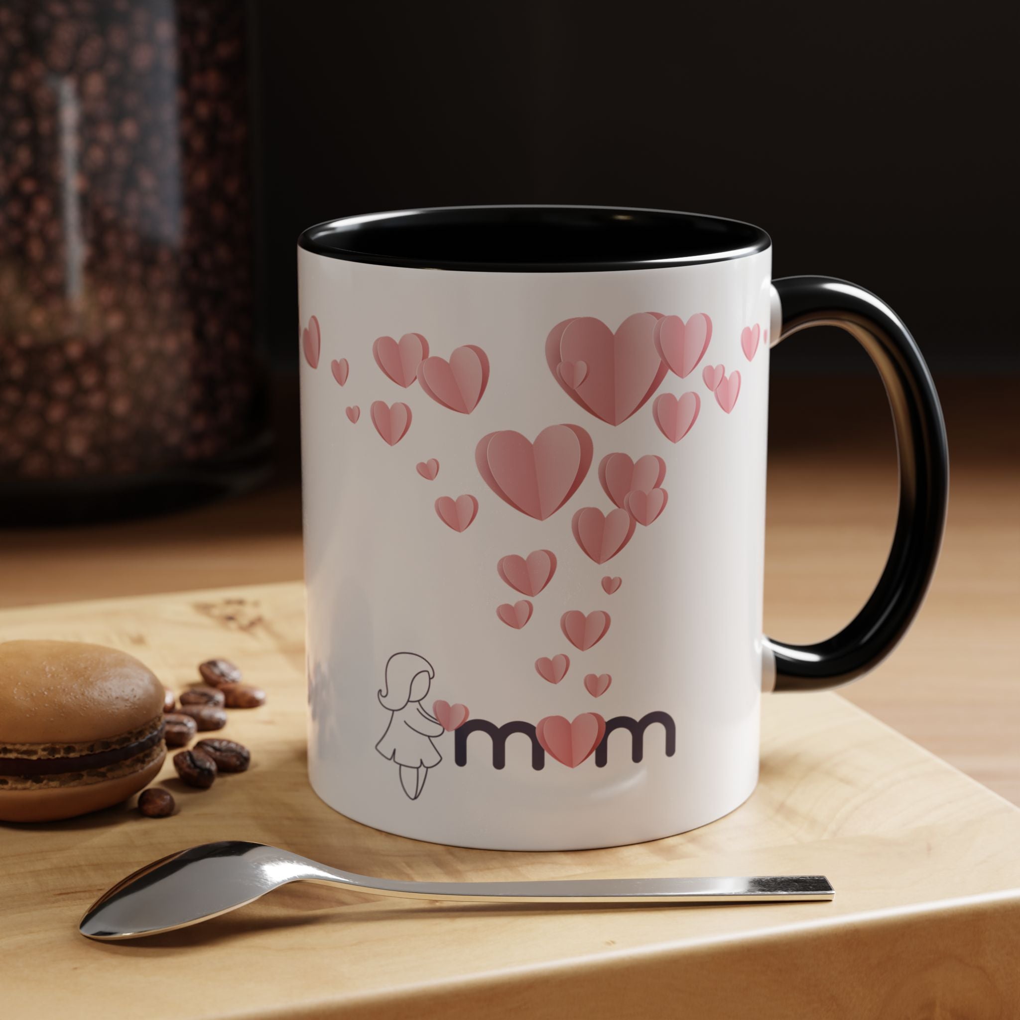 Heartfall Mom Mug – Pink Hearts Accent Ceramic Gift for Mother's Day