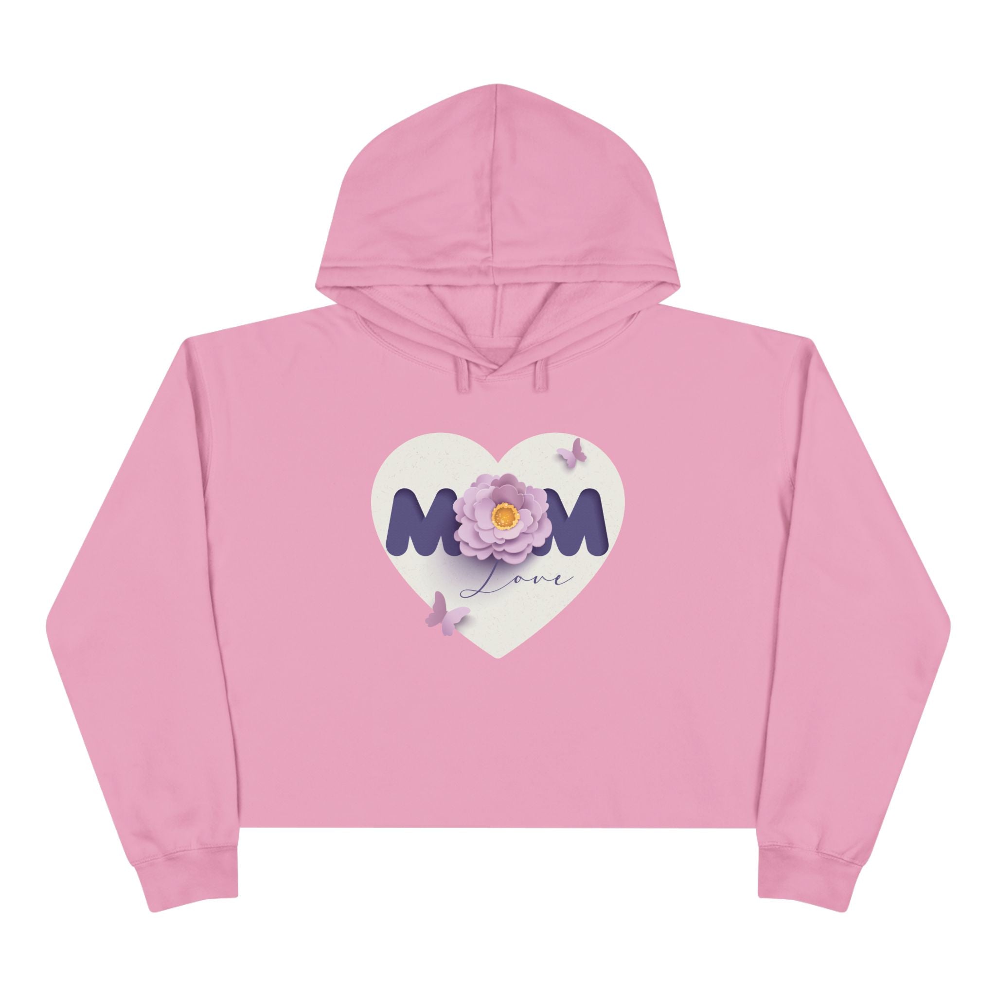 Mom Heart Floral Crop Hoodie — Cute Flower & Butterflies Graphic Love