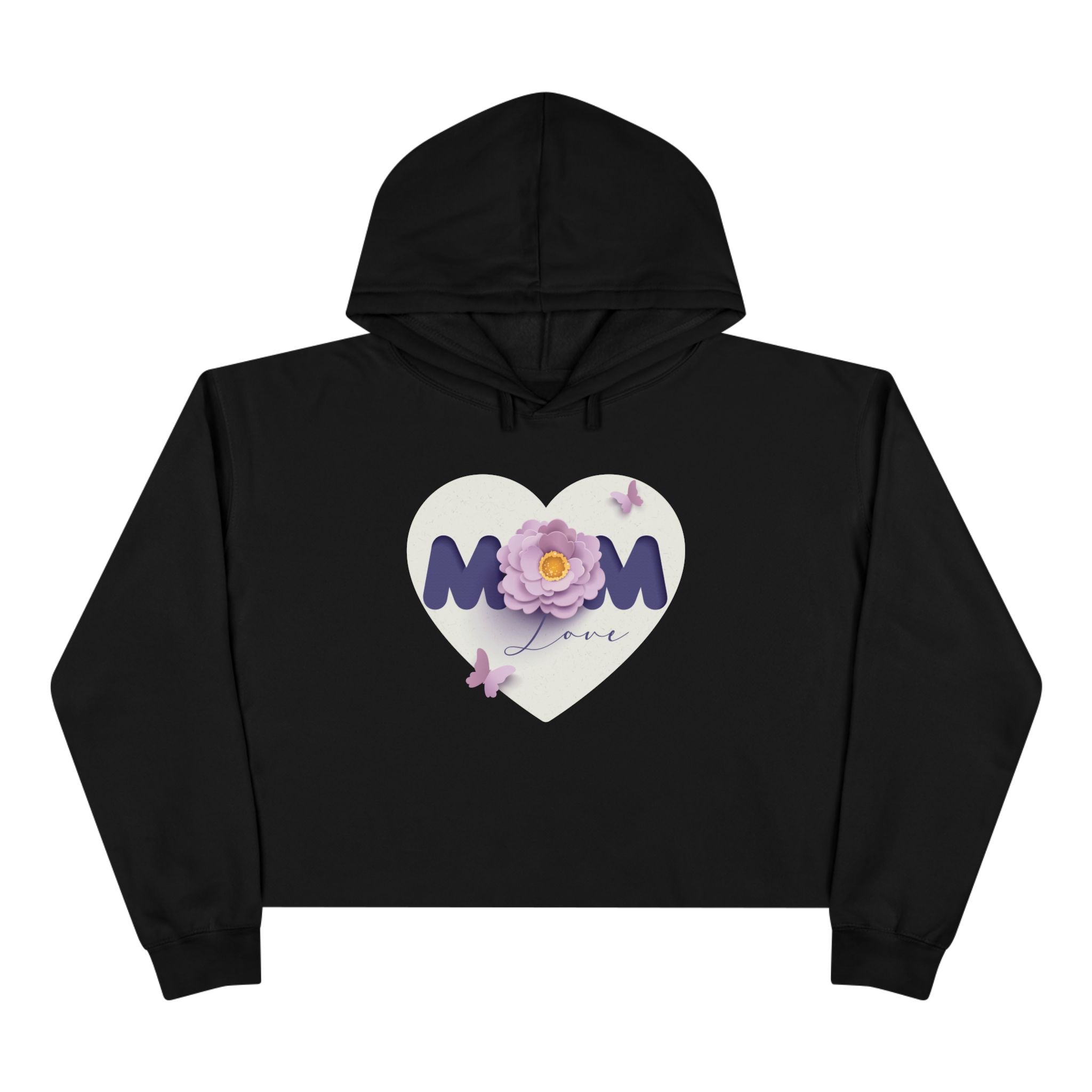 Mom Heart Floral Crop Hoodie — Cute Flower & Butterflies Graphic Love
